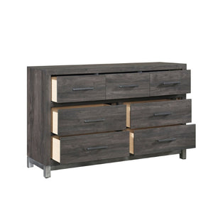 English Elm Queen Panel Bed Dresser Mirror Set Contemporary Melamine with Antique Silver Accents B011S07552