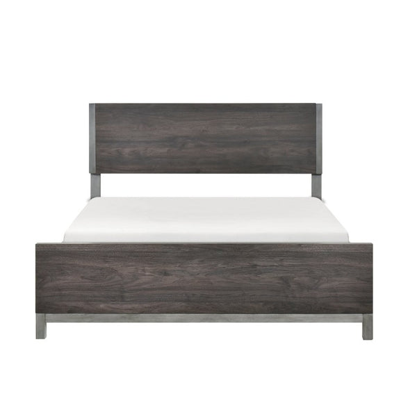 English Elm Queen Panel Bed Dresser Mirror Set Contemporary Melamine with Antique Silver Accents B011S07552