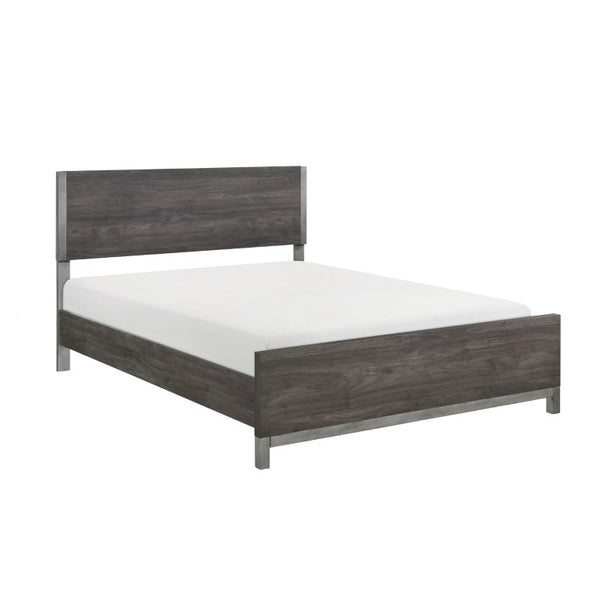 English Elm Queen Panel Bed Dresser Mirror Set Contemporary Melamine with Antique Silver Accents B011S07552