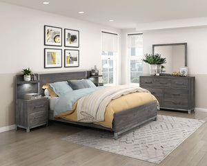 English Elm Queen Panel Bed Dresser Mirror Set Contemporary Melamine with Antique Silver Accents B011S07552