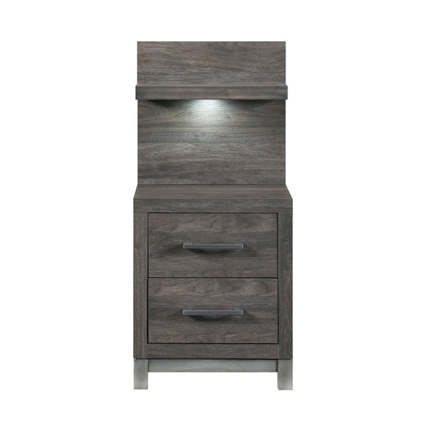 English Elm Queen Panel Bed Dresser Mirror Set Contemporary Melamine with Antique Silver Accents B011S07552