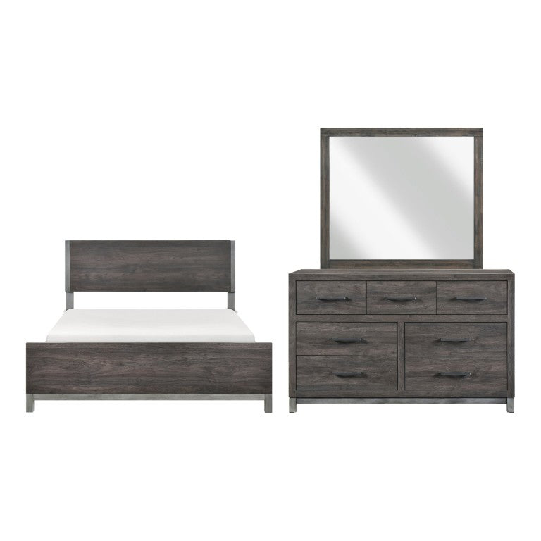 English Elm California King Bedroom Set with Dresser Mirror Melamine Panel Bed Modern Gray B011S07556