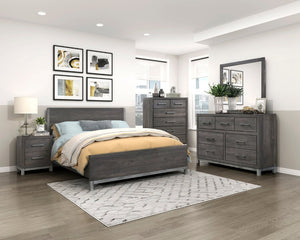 English Elm California King Bedroom Set with Dresser Mirror Chest Industrial Modern Faux Wood B011S07557