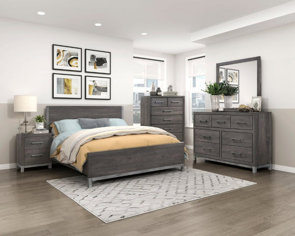 English Elm California King Bedroom Set with Dresser Mirror Chest Industrial Modern Faux Wood B011S07557