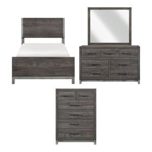 English Elm Twin Panel Bedroom Set with Dresser Mirror Chest in Dark Gray Melamine Veneer B011S07561