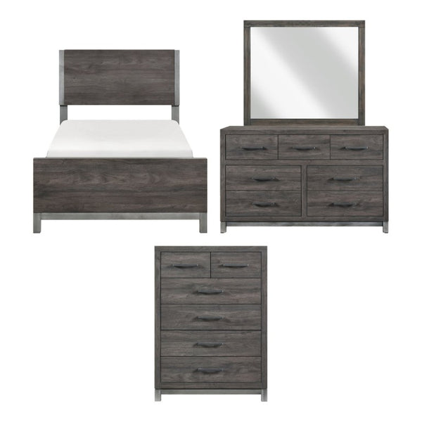 English Elm Twin Panel Bedroom Set with Dresser Mirror Chest in Dark Gray Melamine Veneer B011S07561