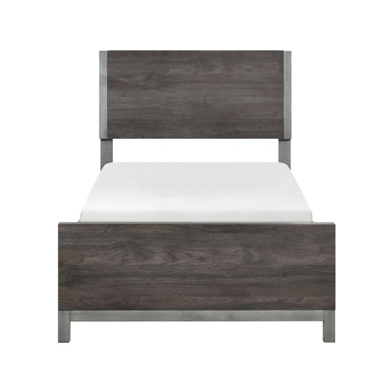 English Elm Twin Panel Bedroom Set with Dresser Mirror Chest in Dark Gray Melamine Veneer B011S07561