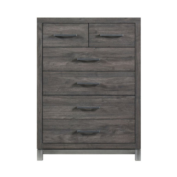 English Elm Twin Panel Bedroom Set with Dresser Mirror Chest in Dark Gray Melamine Veneer B011S07561