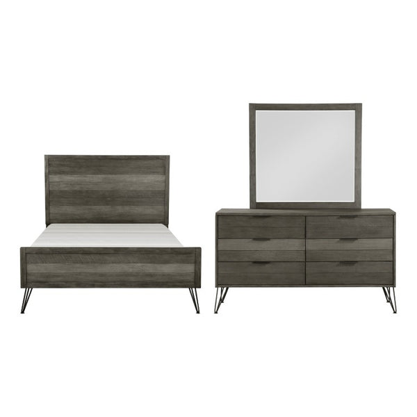 English Elm Twin Bed Dresser Mirror Set Solid Acacia Wood Slat Design Contemporary Bedroom B011S07564