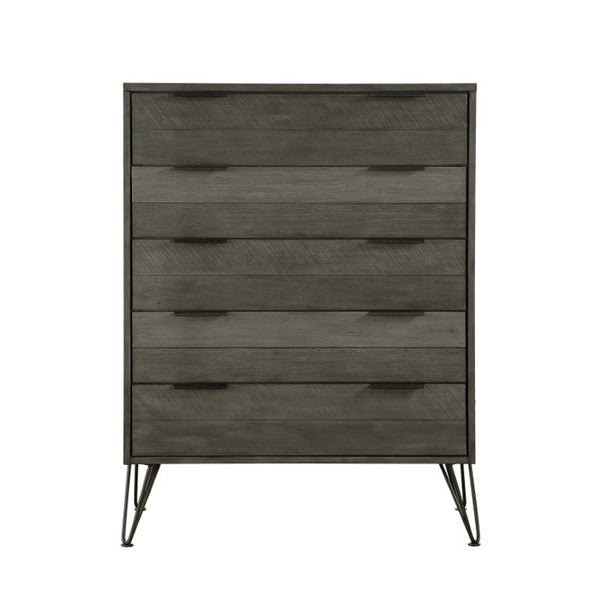 English Elm Twin Bedroom Set Acacia Wood Slat Design with Three Tone Gray Finish Modern Urban Style B011S07565