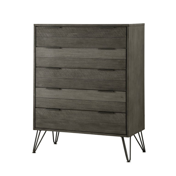 English Elm Twin Bedroom Set Acacia Wood Slat Design with Three Tone Gray Finish Modern Urban Style B011S07565
