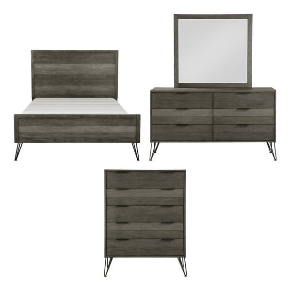 English Elm California King Bedroom Set Acacia Wood Slat Panel Design with Dresser Chest Mirror B011S07567
