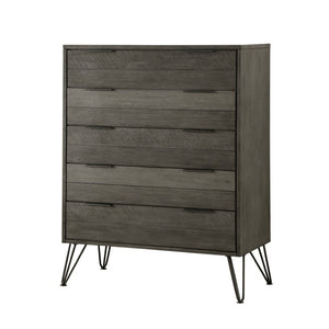 English Elm California King Bedroom Set Acacia Wood Slat Panel Design with Dresser Chest Mirror B011S07567