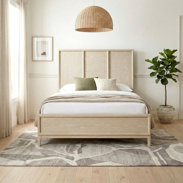 English Elm Queen Panel Bed Dresser Mirror Set Oak Veneer Grain Coastal Farmhouse Bedroom Suite B011S07570