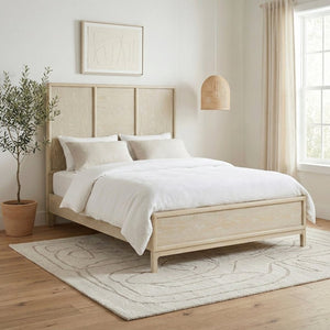 English Elm Queen Panel Bed Dresser Mirror Set Oak Veneer Grain Coastal Farmhouse Bedroom Suite B011S07570