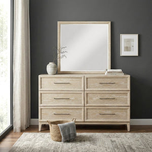 English Elm Queen Panel Bed Dresser Mirror Set Oak Veneer Grain Coastal Farmhouse Bedroom Suite B011S07570
