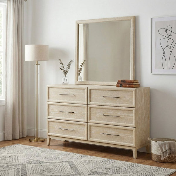English Elm Queen Panel Bed Dresser Mirror Set Oak Veneer Grain Coastal Farmhouse Bedroom Suite B011S07570