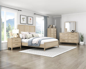 English Elm Queen Panel Bed Dresser Mirror Set Oak Veneer Grain Coastal Farmhouse Bedroom Suite B011S07570
