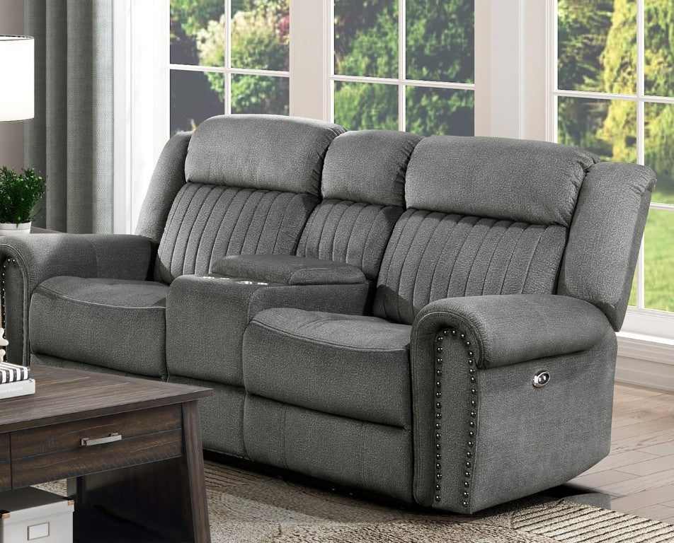 English Elm 2Pc Power Reclining Sofa Set Microfiber Nailhead Trim USB Charging Living Room B011S07602