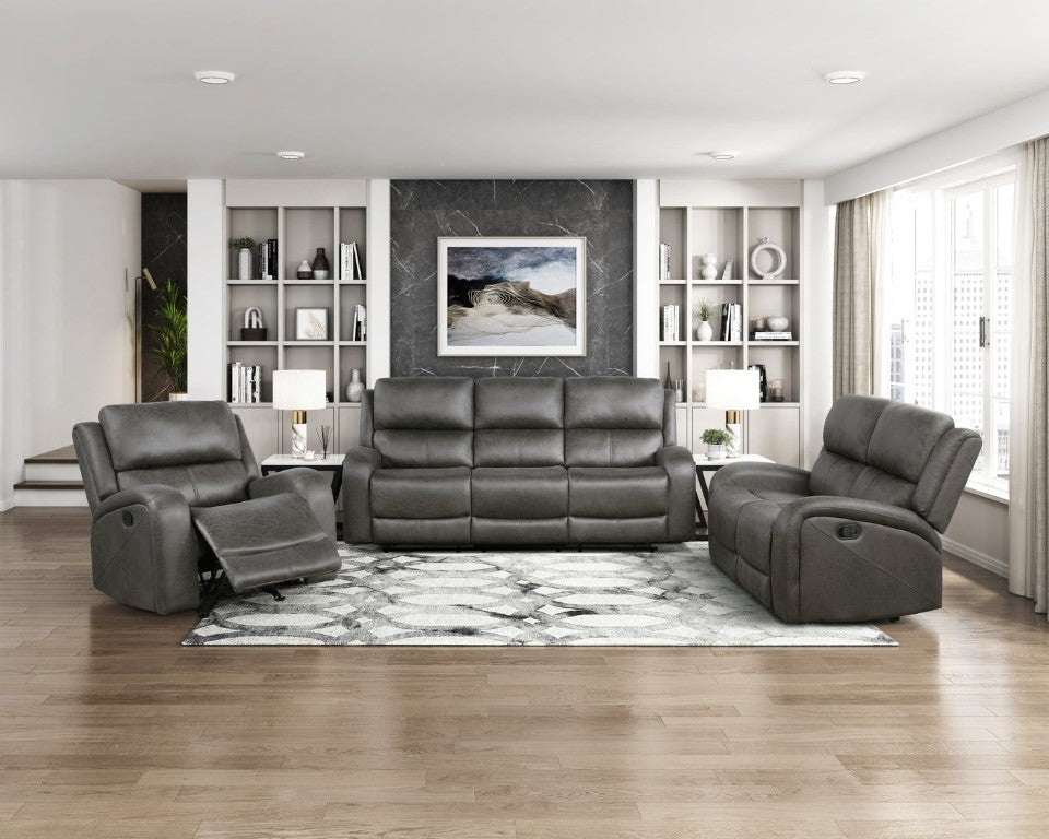 English Elm Gray Microfiber 3 Piece Reclining Living Room Set with Rocker Chair Pocket Coil Support B011S07603