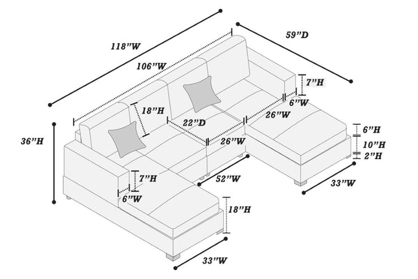 English Elm U-Sectional Chenille Sofa with LAF RAF Chaise Ends for Spacious Living Rooms B011S07604