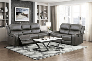 English Elm Brown Microfiber Reclining Sofa Loveseat Rocker Chair Set with Solid Wood Frame Gray 2pc B011S07605