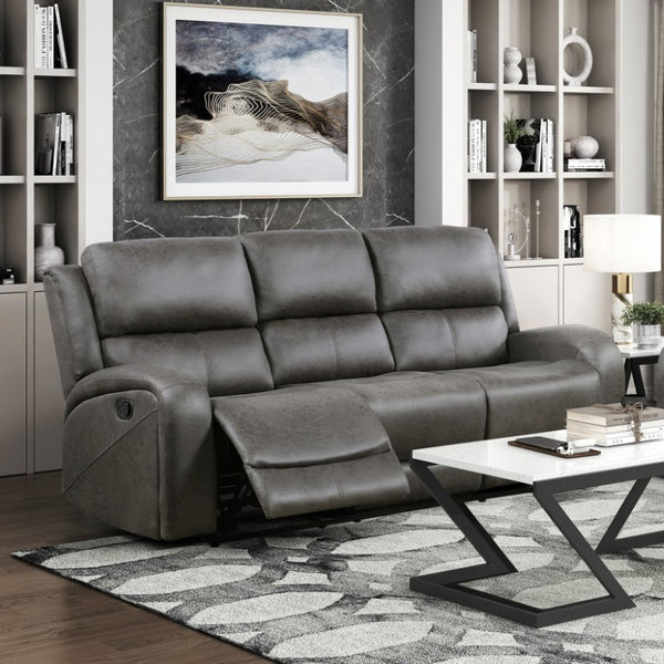 English Elm Brown Microfiber Reclining Sofa Loveseat Rocker Chair Set with Solid Wood Frame Gray 2pc B011S07605
