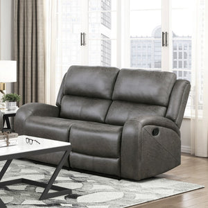 English Elm Brown Microfiber Reclining Sofa Loveseat Rocker Chair Set with Solid Wood Frame Gray 2pc B011S07605