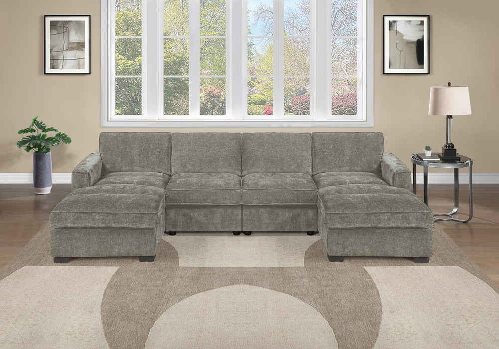 English Elm U-Sectional Chenille Living Room Sofa with Channel Stitching and Deep Chaise Comfort B011S07606