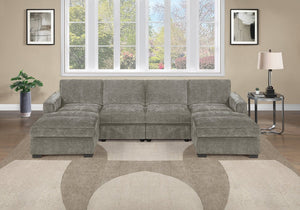 English Elm U-Sectional Chenille Living Room Sofa with Channel Stitching and Deep Chaise Comfort B011S07606