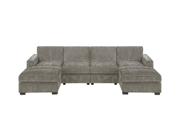 English Elm U-Sectional Chenille Living Room Sofa with Channel Stitching and Deep Chaise Comfort B011S07606