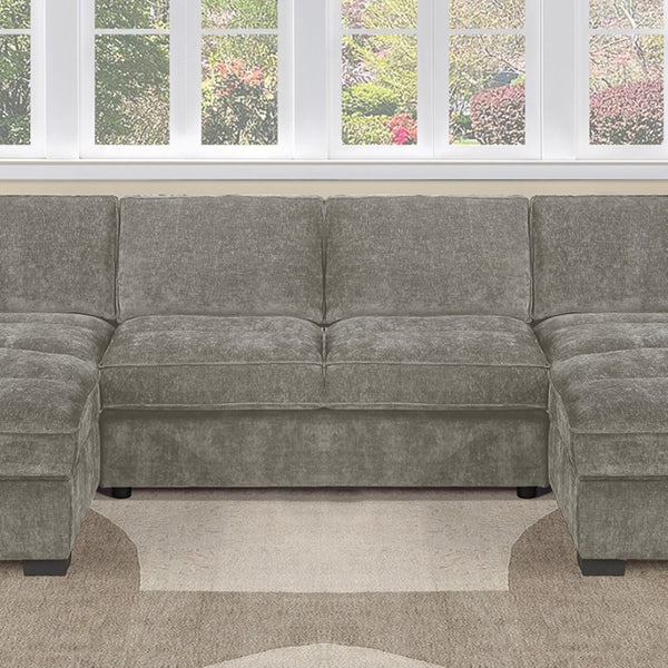 English Elm U-Sectional Chenille Living Room Sofa with Channel Stitching and Deep Chaise Comfort B011S07606