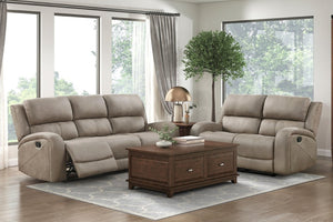 English Elm Brown Microfiber Reclining Sofa and Loveseat Set with Pocket Coil Comfort Transitional Style B011S07608