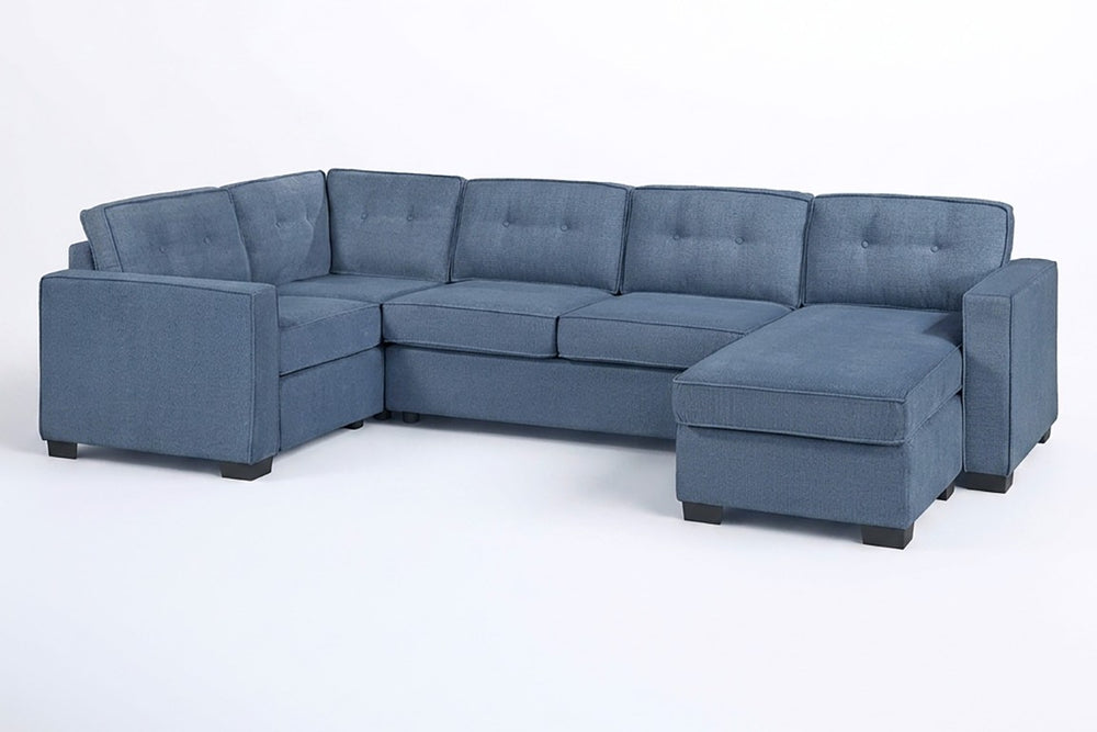 English Elm 3-Piece Modular Sectional Sofa U-Shaped Living Room Set with Chaise and Corner Wedge Blue Suede B011S07610