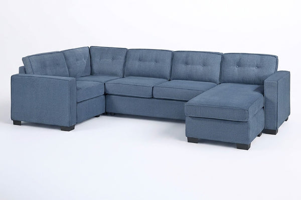 English Elm 3-Piece Modular Sectional Sofa U-Shaped Living Room Set with Chaise and Corner Wedge Blue Suede B011S07610