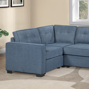 English Elm 3-Piece Modular Sectional Sofa U-Shaped Living Room Set with Chaise and Corner Wedge Blue Suede B011S07610