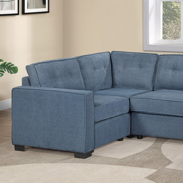 English Elm 3-Piece Modular Sectional Sofa U-Shaped Living Room Set with Chaise and Corner Wedge Blue Suede B011S07610