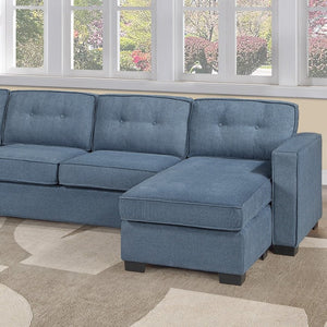English Elm 3-Piece Modular Sectional Sofa U-Shaped Living Room Set with Chaise and Corner Wedge Blue Suede B011S07610