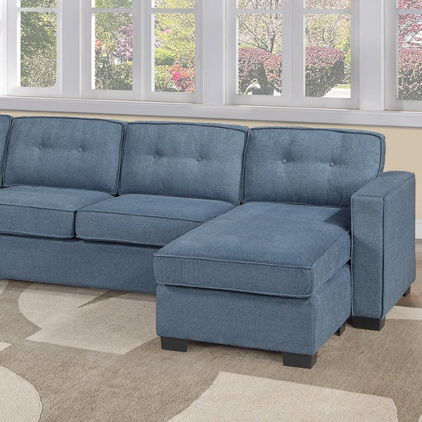 English Elm 3-Piece Modular Sectional Sofa U-Shaped Living Room Set with Chaise and Corner Wedge Blue Suede B011S07610