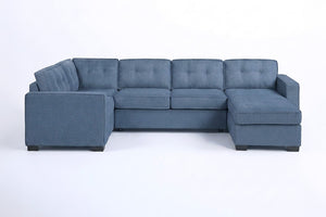 English Elm 3-Piece Modular Sectional Sofa U-Shaped Living Room Set with Chaise and Corner Wedge Blue Suede B011S07610