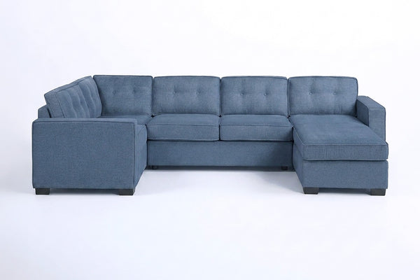 English Elm 3-Piece Modular Sectional Sofa U-Shaped Living Room Set with Chaise and Corner Wedge Blue Suede B011S07610
