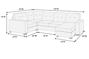 English Elm 3-Piece Modular Sectional Sofa U-Shaped Living Room Set with Chaise and Corner Wedge Blue Suede B011S07610