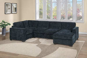 English Elm 3-Piece Modular Sectional Sofa U-Shaped Living Room Set with Chaise and Corner Wedge Black Chenille B011S07611