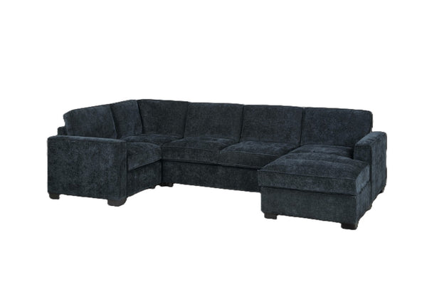 English Elm 3-Piece Modular Sectional Sofa U-Shaped Living Room Set with Chaise and Corner Wedge Black Chenille B011S07611