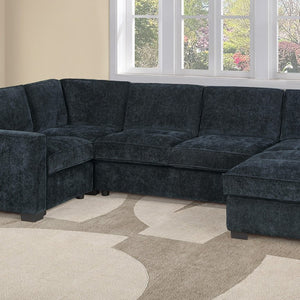 English Elm 3-Piece Modular Sectional Sofa U-Shaped Living Room Set with Chaise and Corner Wedge Black Chenille B011S07611
