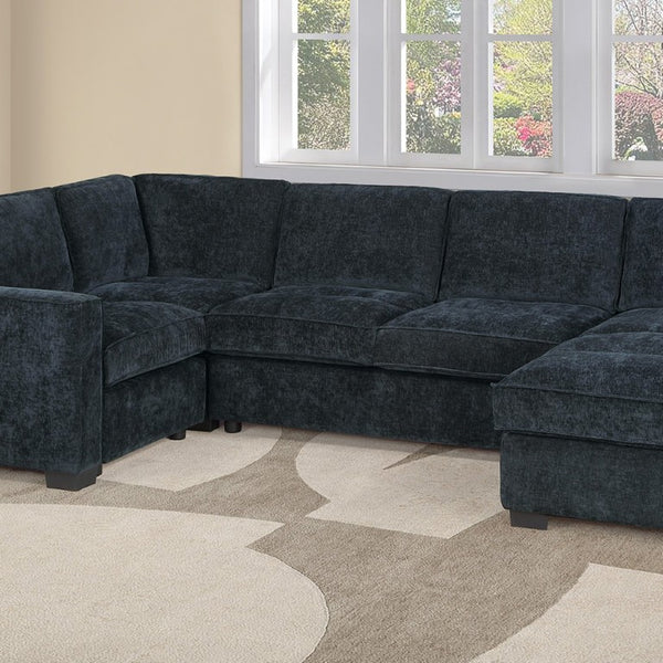 English Elm 3-Piece Modular Sectional Sofa U-Shaped Living Room Set with Chaise and Corner Wedge Black Chenille B011S07611
