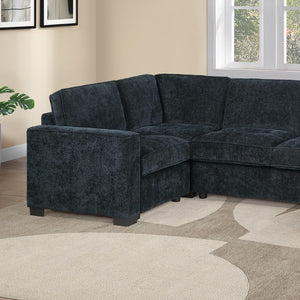 English Elm 3-Piece Modular Sectional Sofa U-Shaped Living Room Set with Chaise and Corner Wedge Black Chenille B011S07611