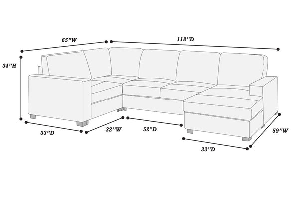 English Elm 3-Piece Modular Sectional Sofa U-Shaped Living Room Set with Chaise and Corner Wedge Black Chenille B011S07611