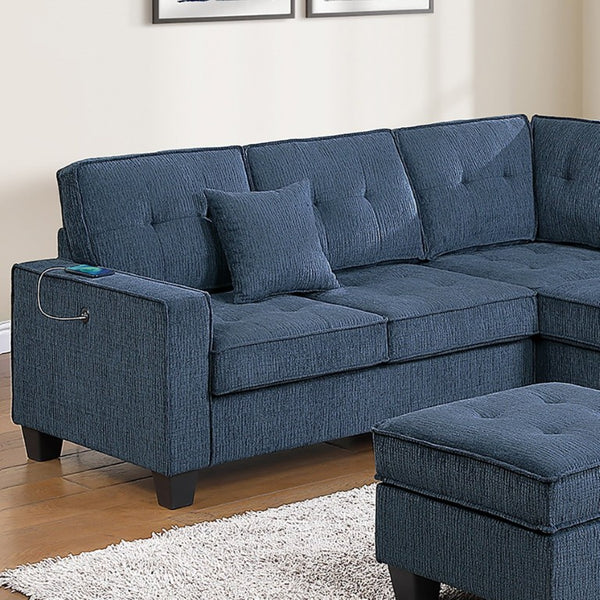 English Elm 4-Piece Modular Sectional Set with Ottoman USB Console Waffle Suede Living Room Dark Blue Chenille,Foam+Spring,Plastic,Plywood B011S07614