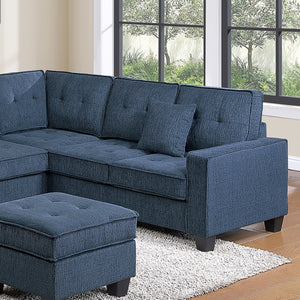 English Elm 4-Piece Modular Sectional Set with Ottoman USB Console Waffle Suede Living Room Dark Blue Chenille,Foam+Spring,Plastic,Plywood B011S07614